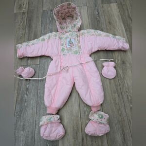 Vintage Quiltex Beatrix Potter Peter Rabbit winter snow suit 12 mo  pink rare